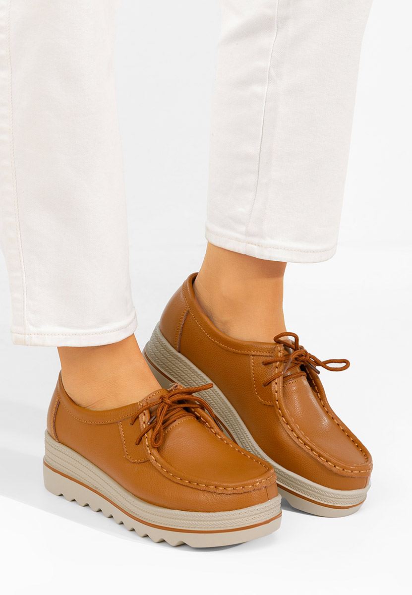 Mocasini dama cu platforma Evelinia camel