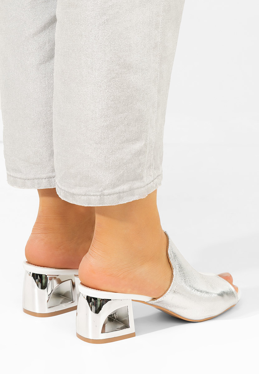 Papuci cu toc gros Floriana V2 albi