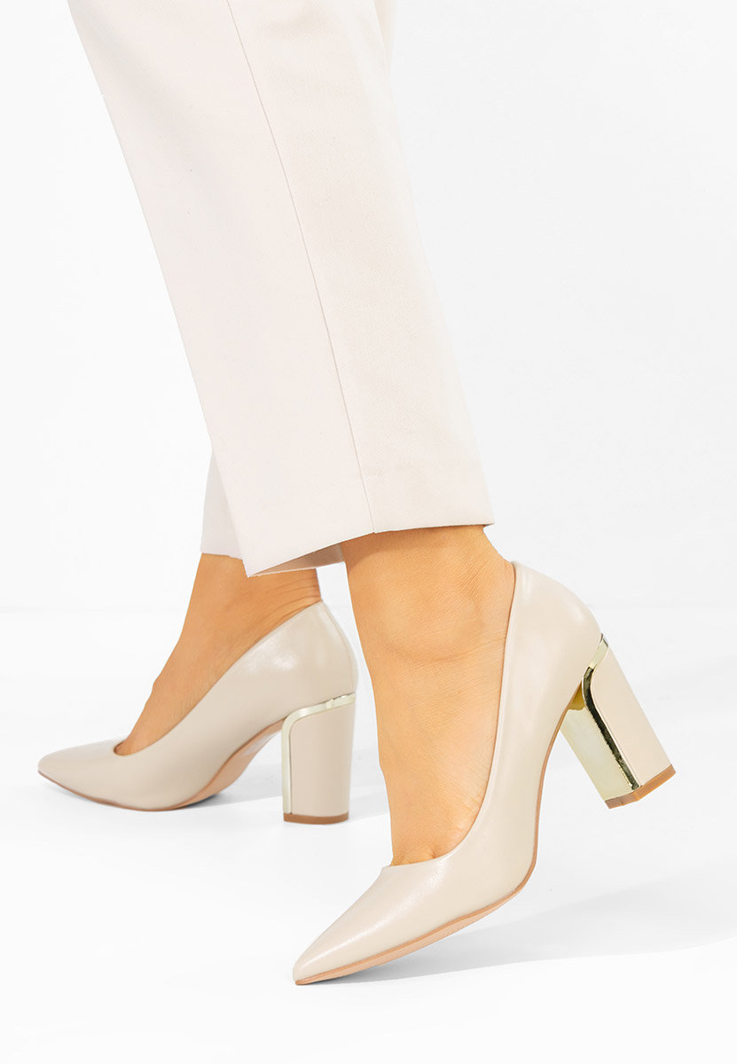 Pantofi cu toc gros Geoana bej