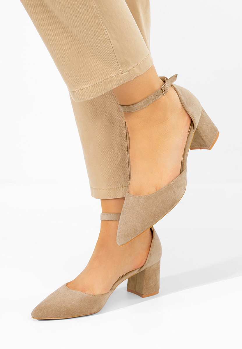 Pantofi cu toc gros Elrosa kaki