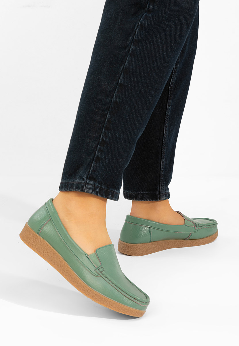 Mocasini piele naturala Nerida verzi