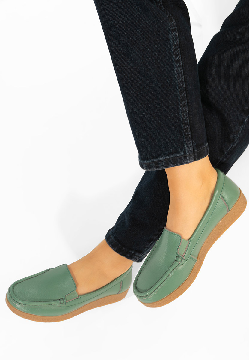 Mocasini piele naturala Nerida verzi