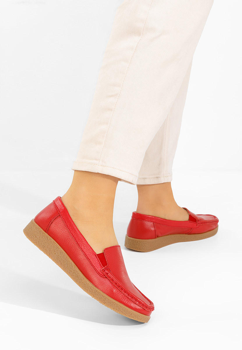 Mocasini piele naturala Nerida rosii