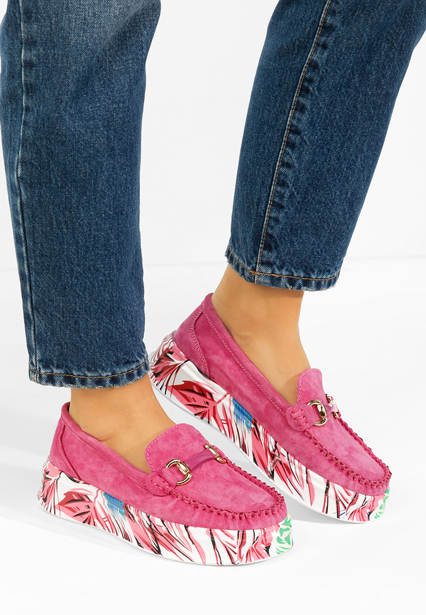 Mocasini piele cu talpa groasa Tanielia fucsia