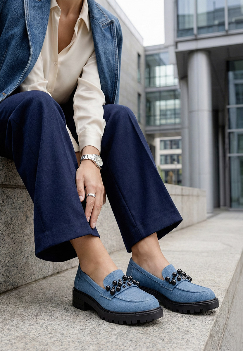 Mocasini cu talpa groasa Ifea denim