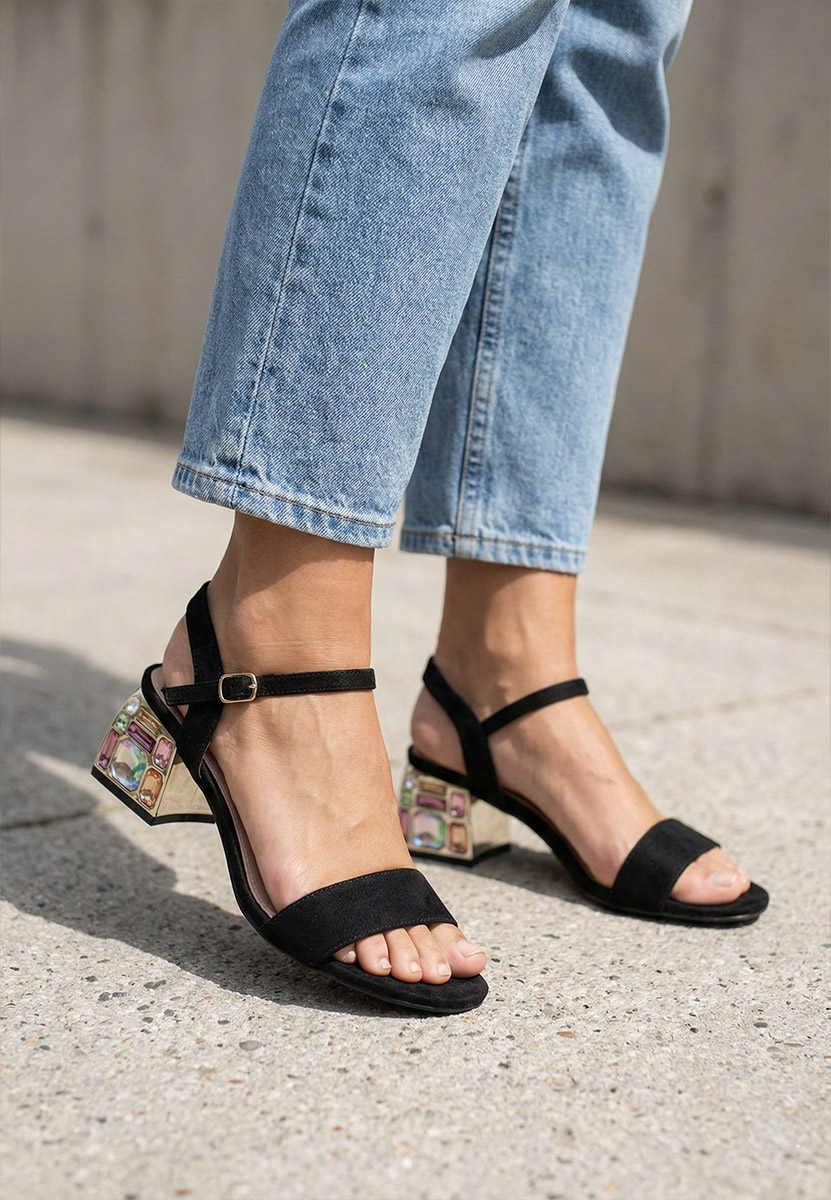 Sandale cu toc gros Adreena negre