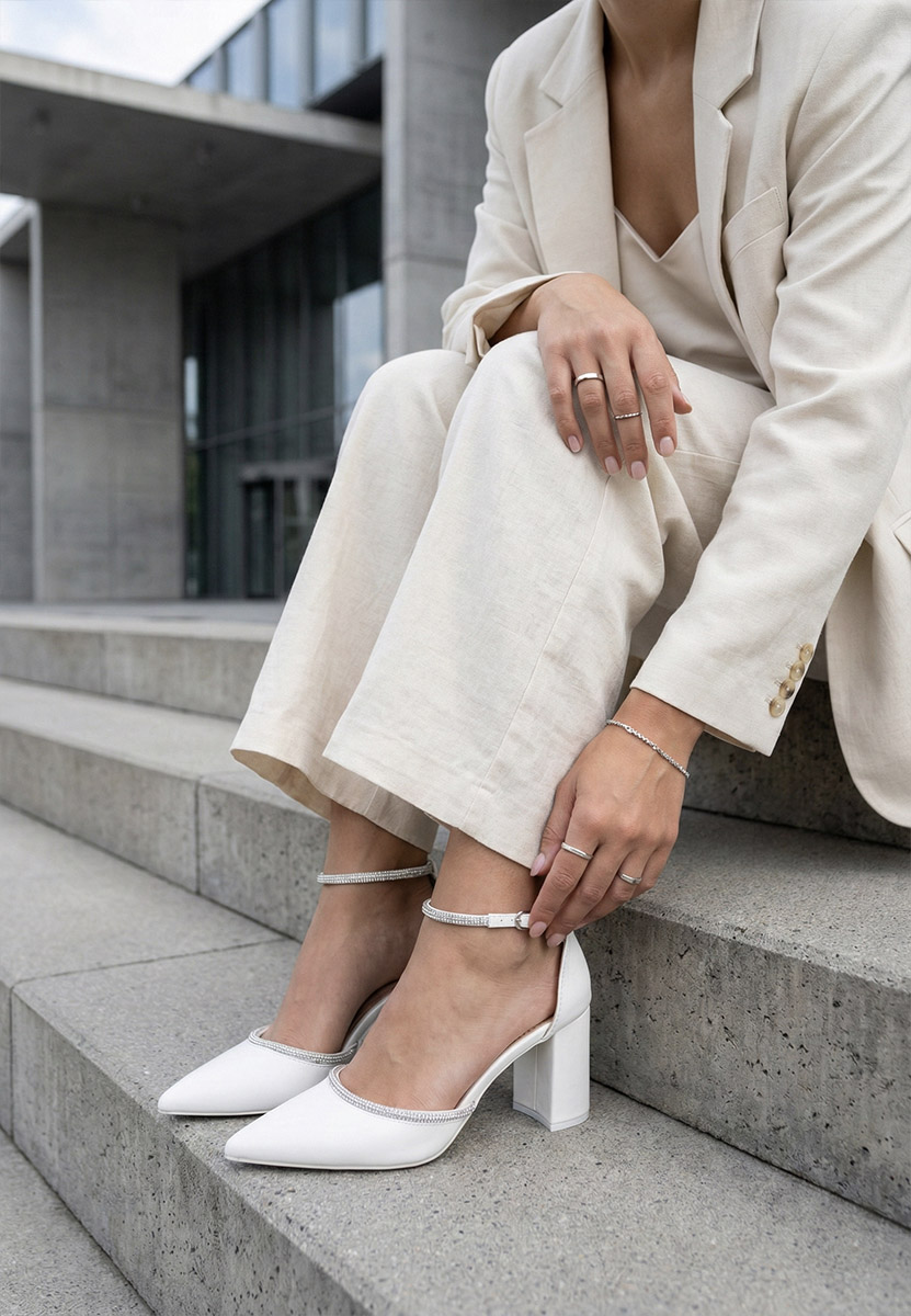Pantofi cu toc gros eleganti Iustina albi