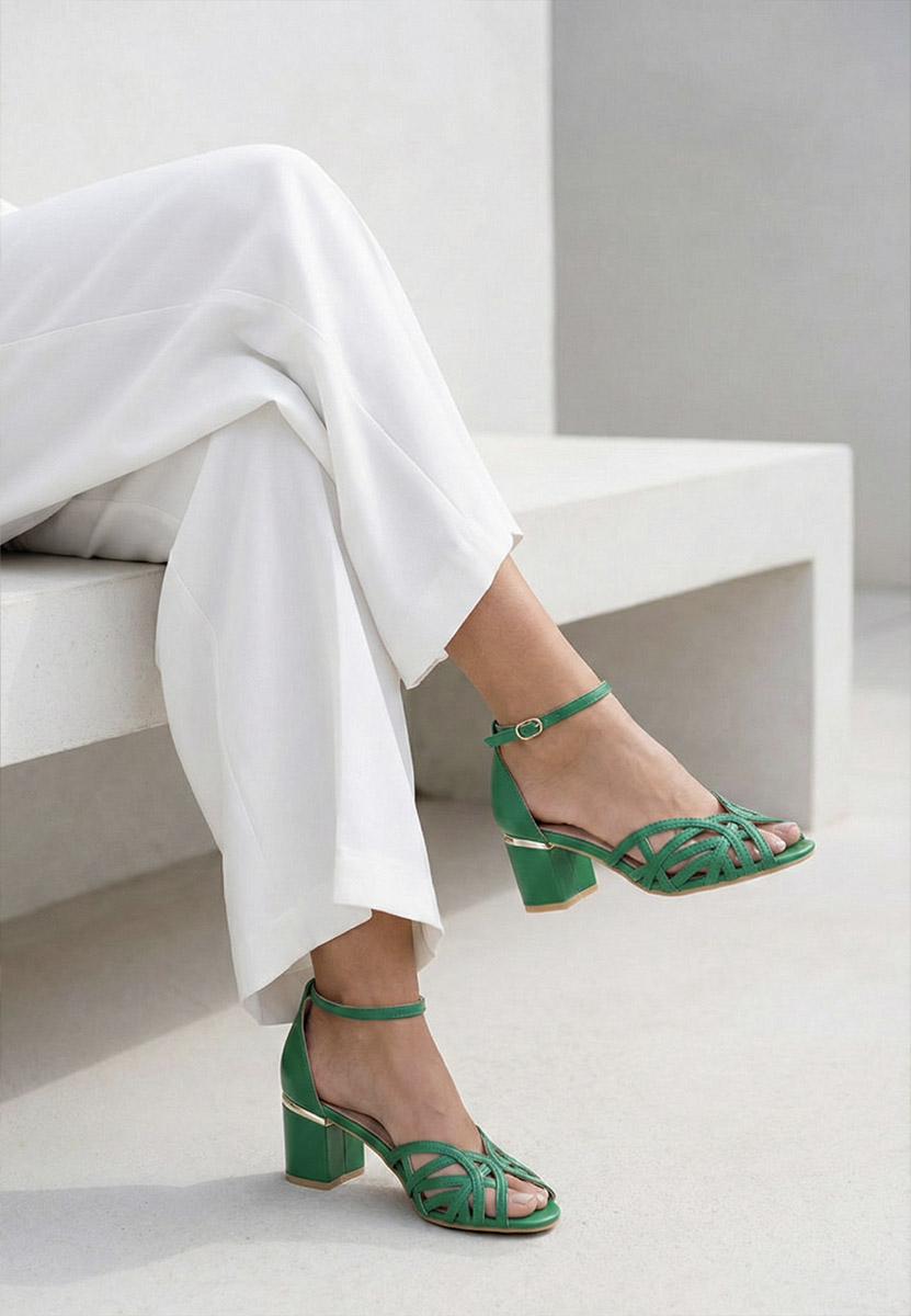 Sandale cu toc gros Luigina verzi