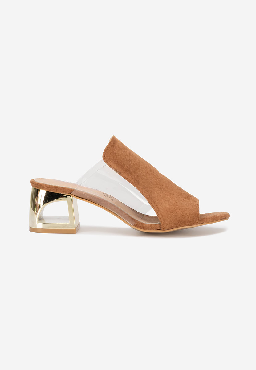 Papuci cu toc gros Floriana V2 maro