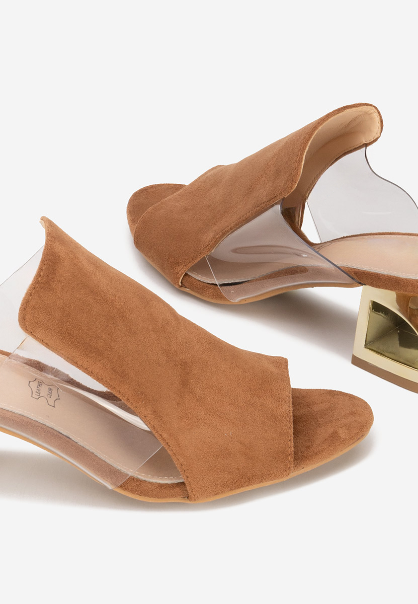 Papuci cu toc gros Floriana V2 maro