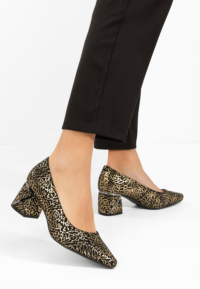 Pantofi cu toc gros piele Esperanta negri