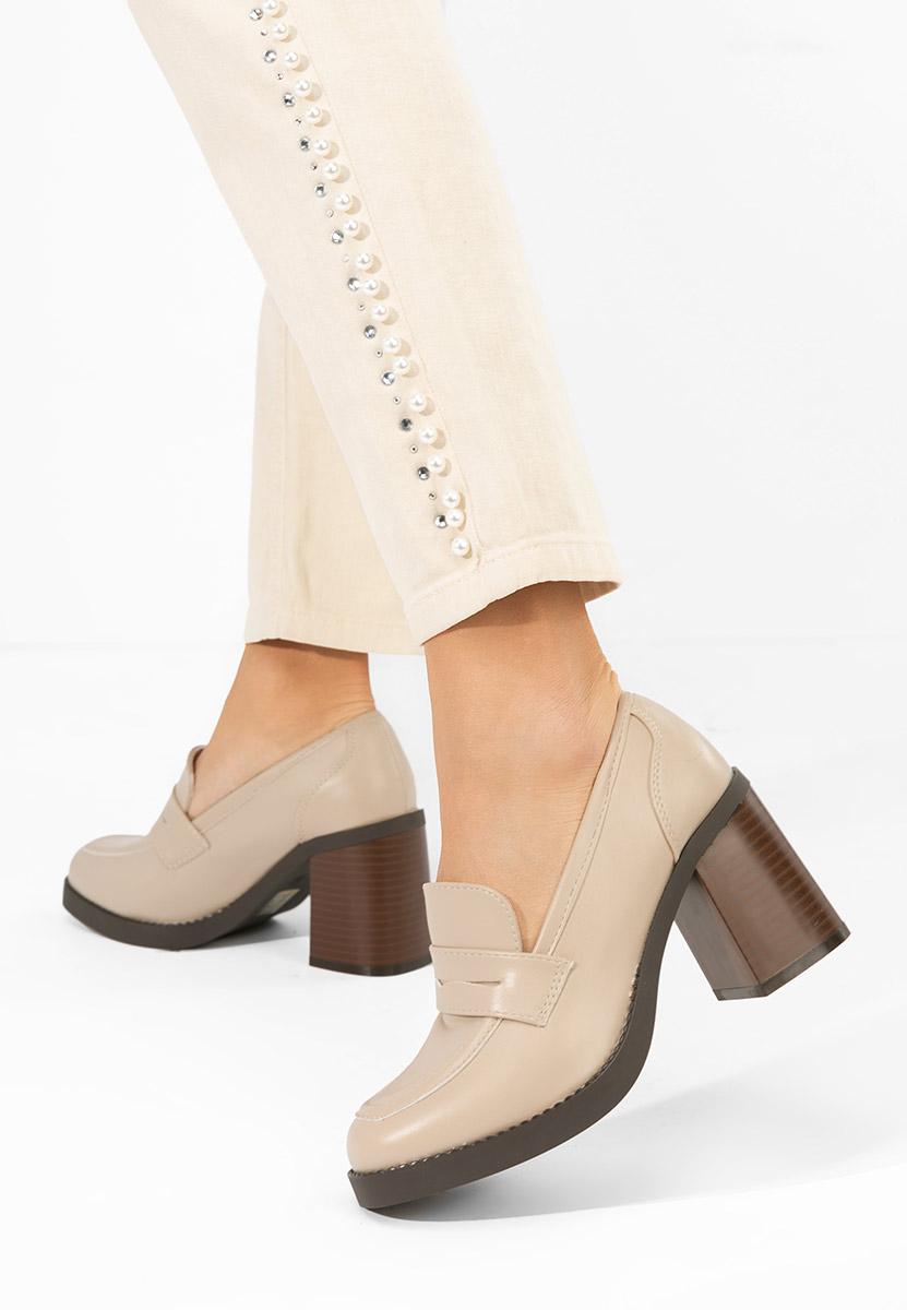 Mocasini cu toc Zenova bej