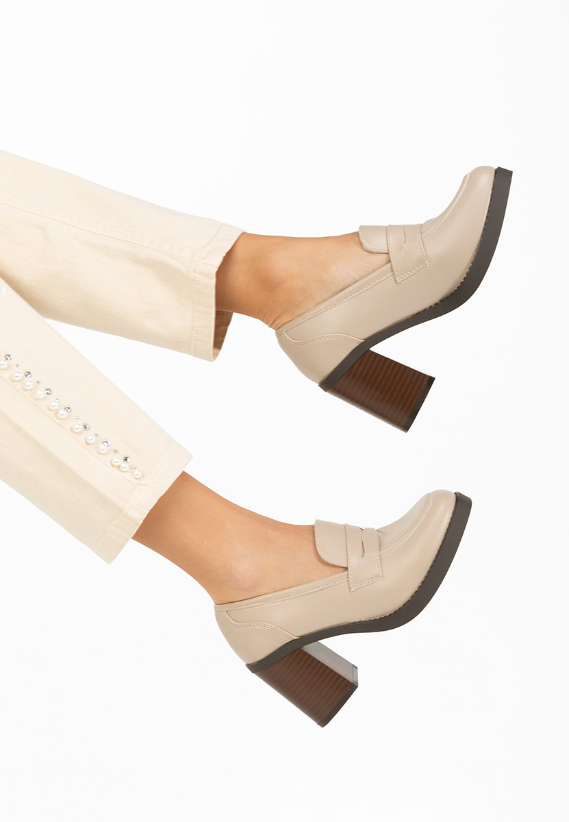 Mocasini cu toc Zenova bej