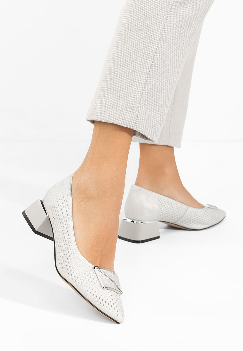 Pantofi cu toc gros Jennie albi
