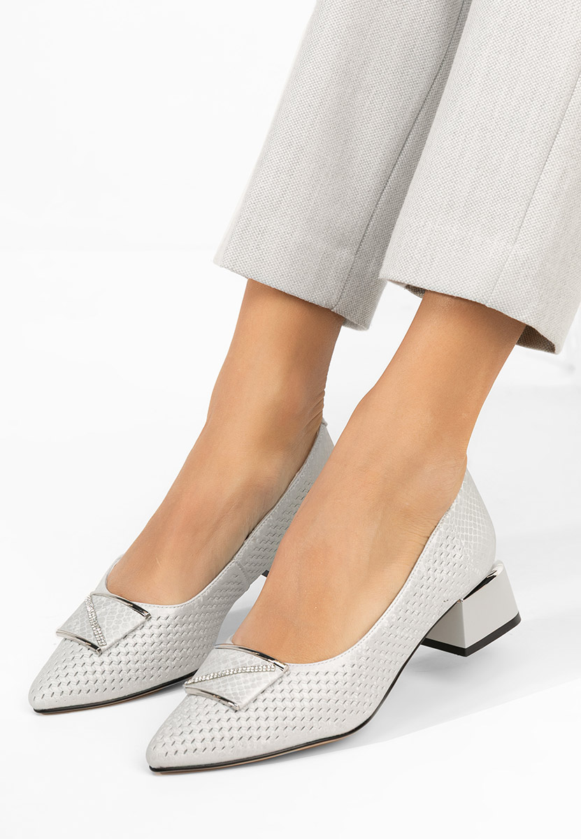 Pantofi cu toc gros Jennie albi