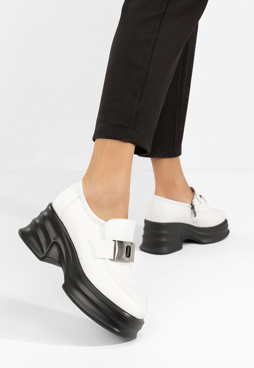 Mocasini cu toc si platforma Esmara albi
