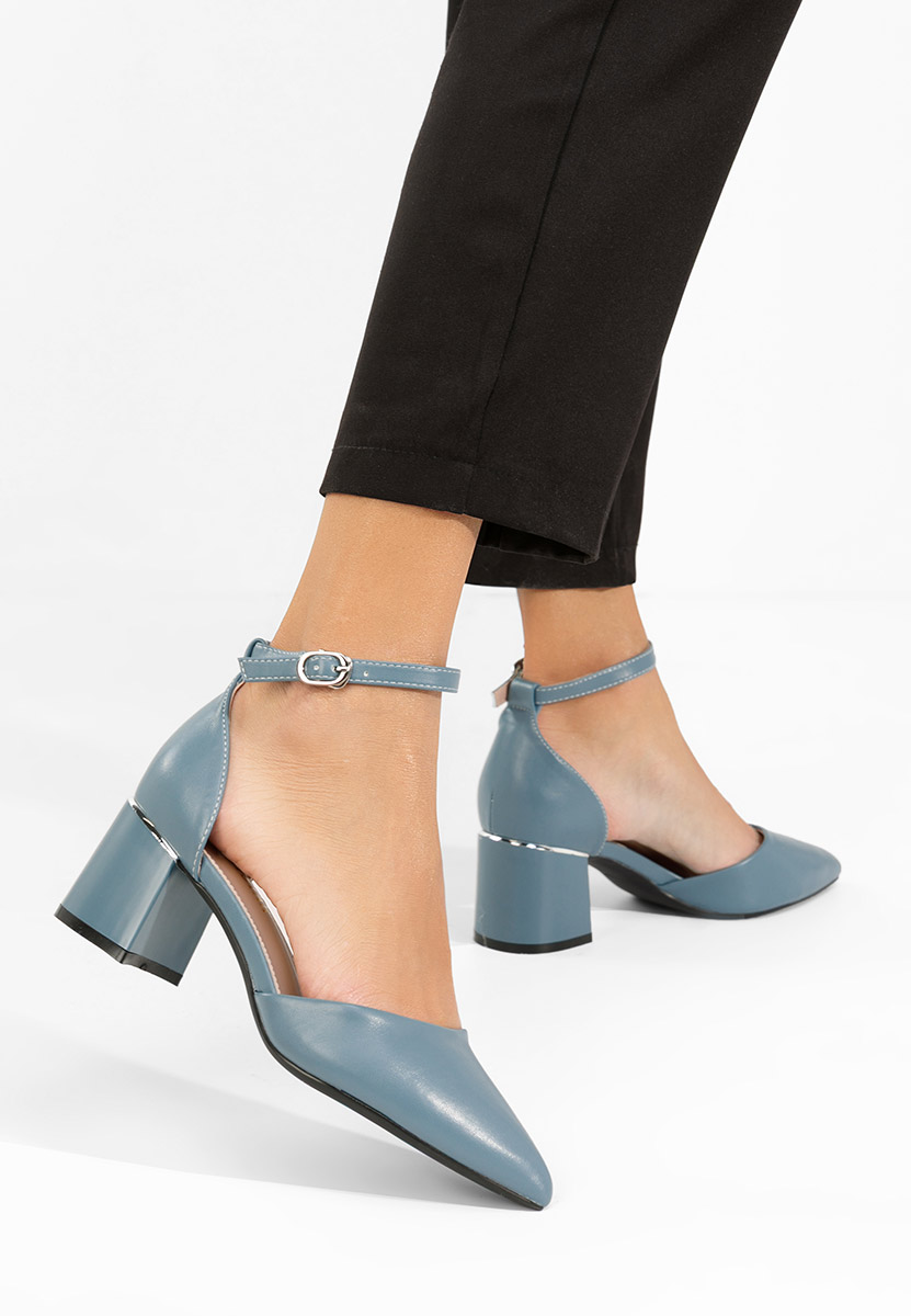 Pantofi cu toc gros si bareta Alecsia albastri