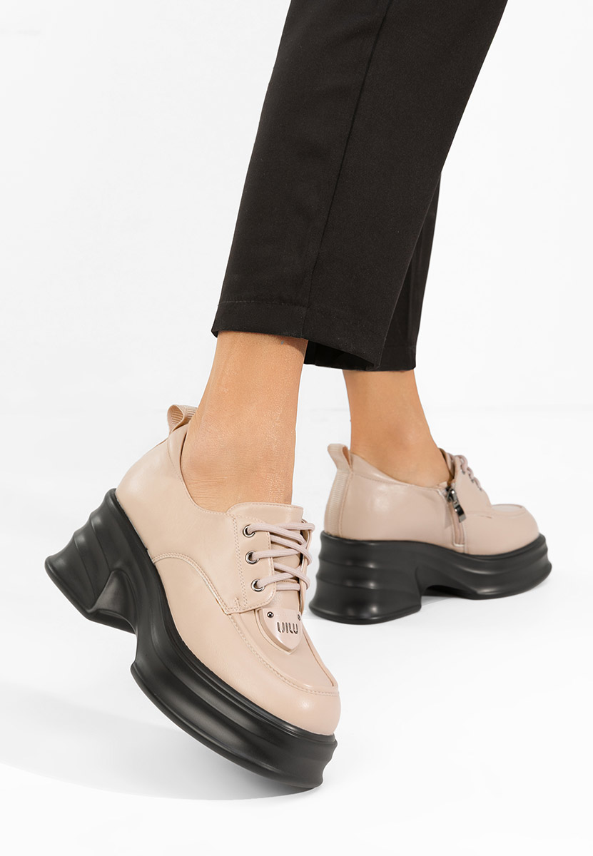 Mocasini cu toc si platforma Adnana bej