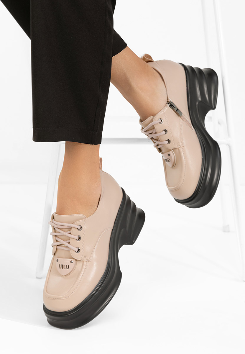 Mocasini cu toc si platforma Adnana bej