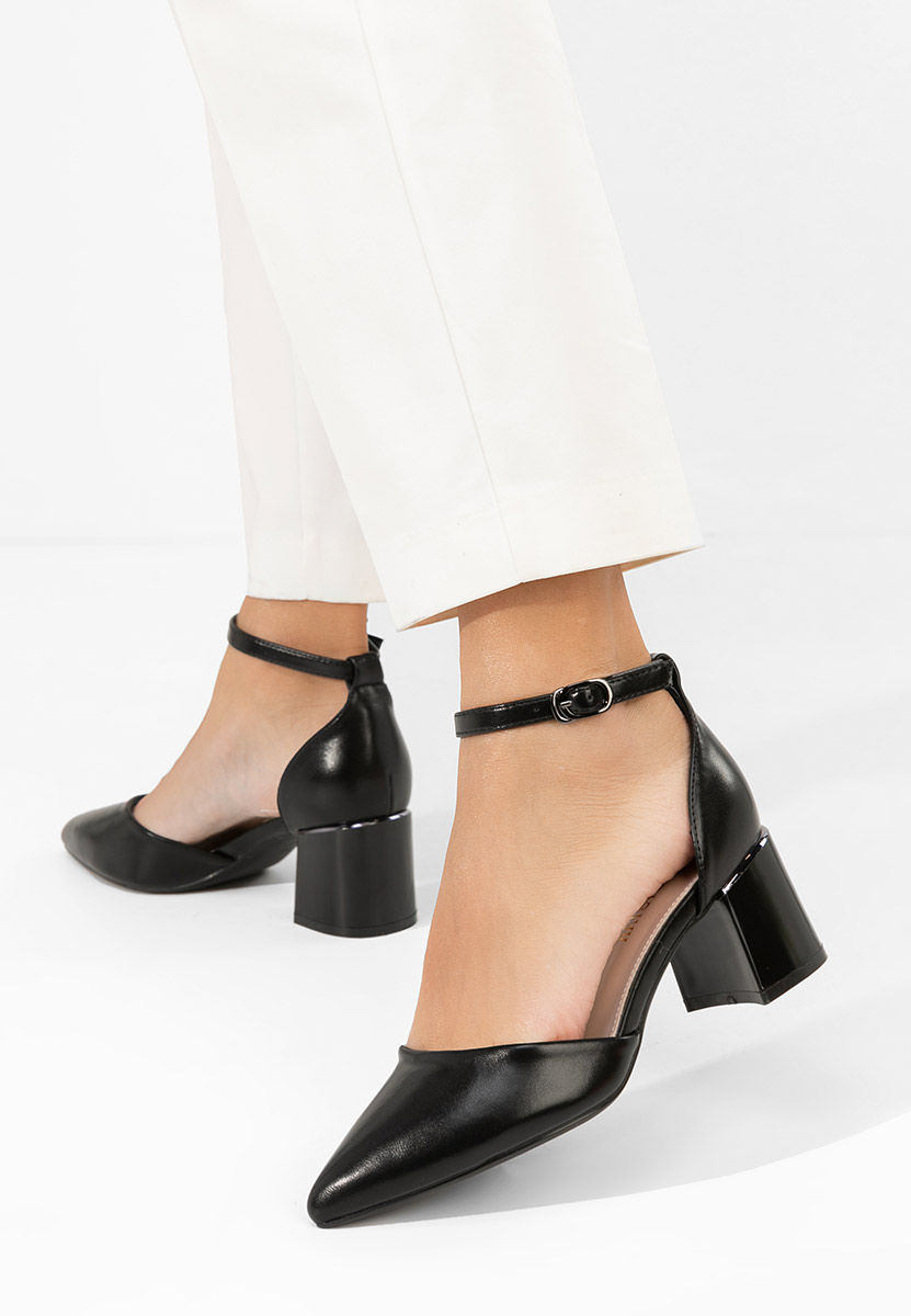 Pantofi cu toc gros si bareta Alecsia negri