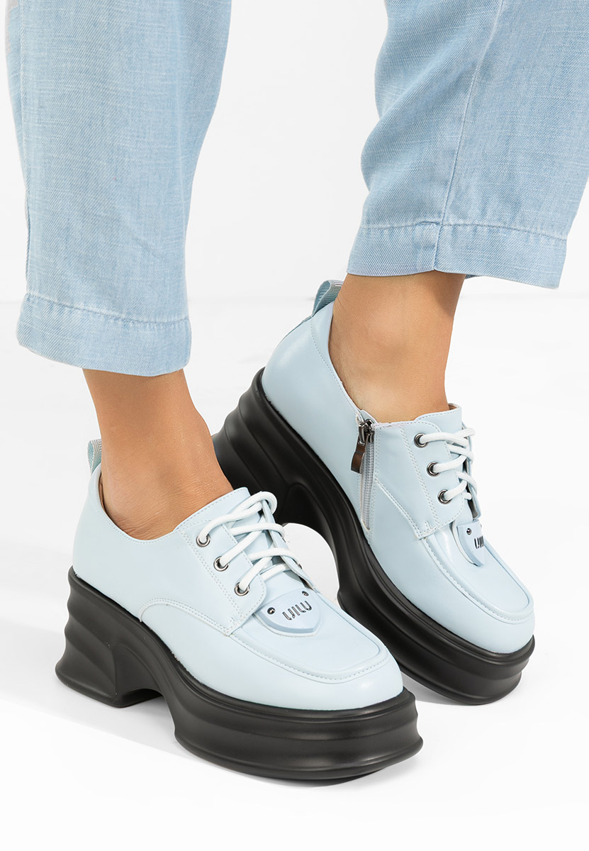 Mocasini cu toc si platforma Adnana albastri