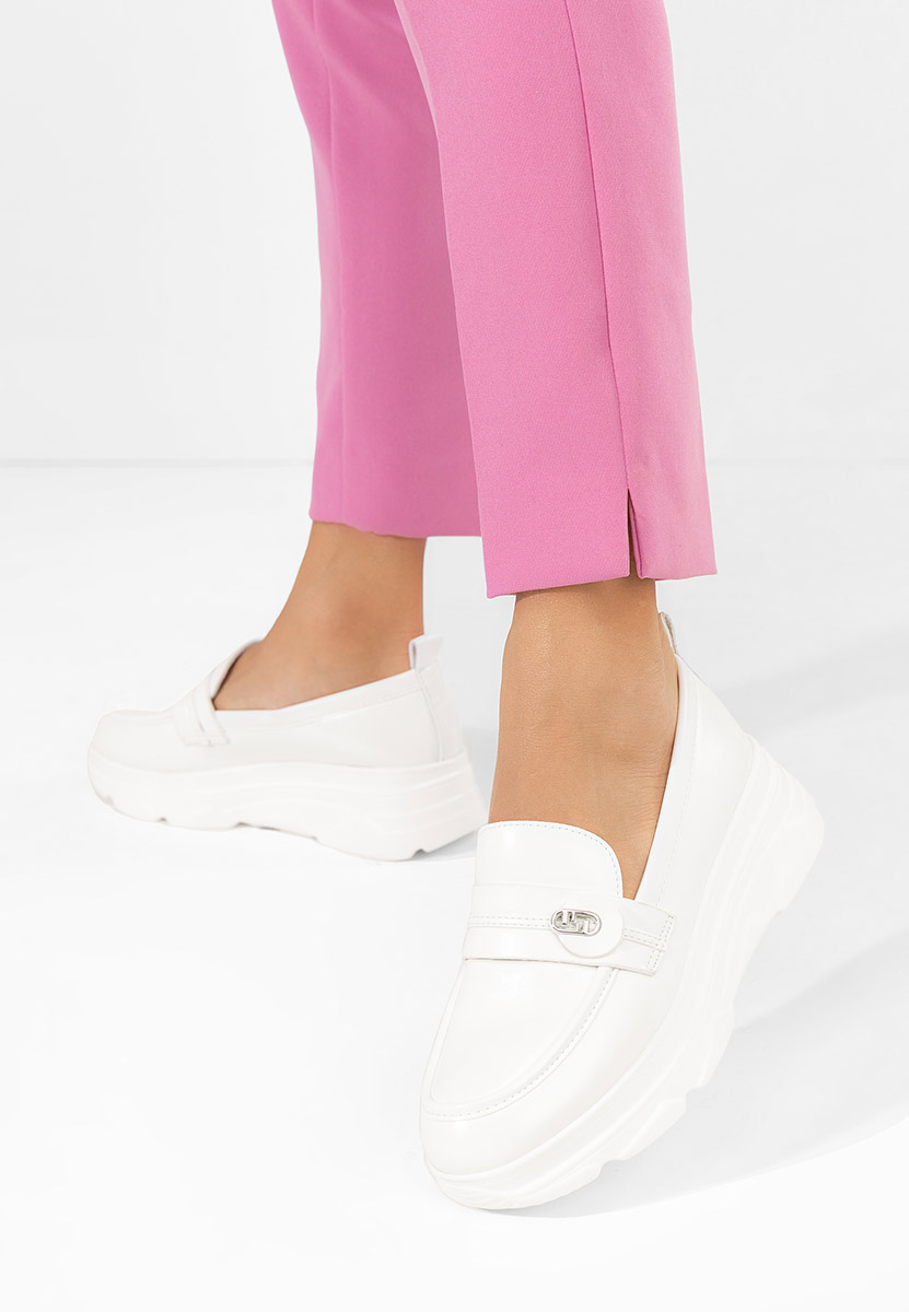 Mocasini dama cu platforma Anhelica albi