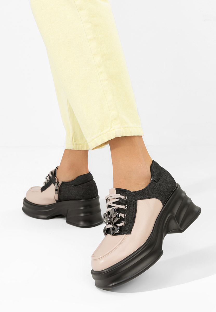 Mocasini cu toc si platforma Manilla bej