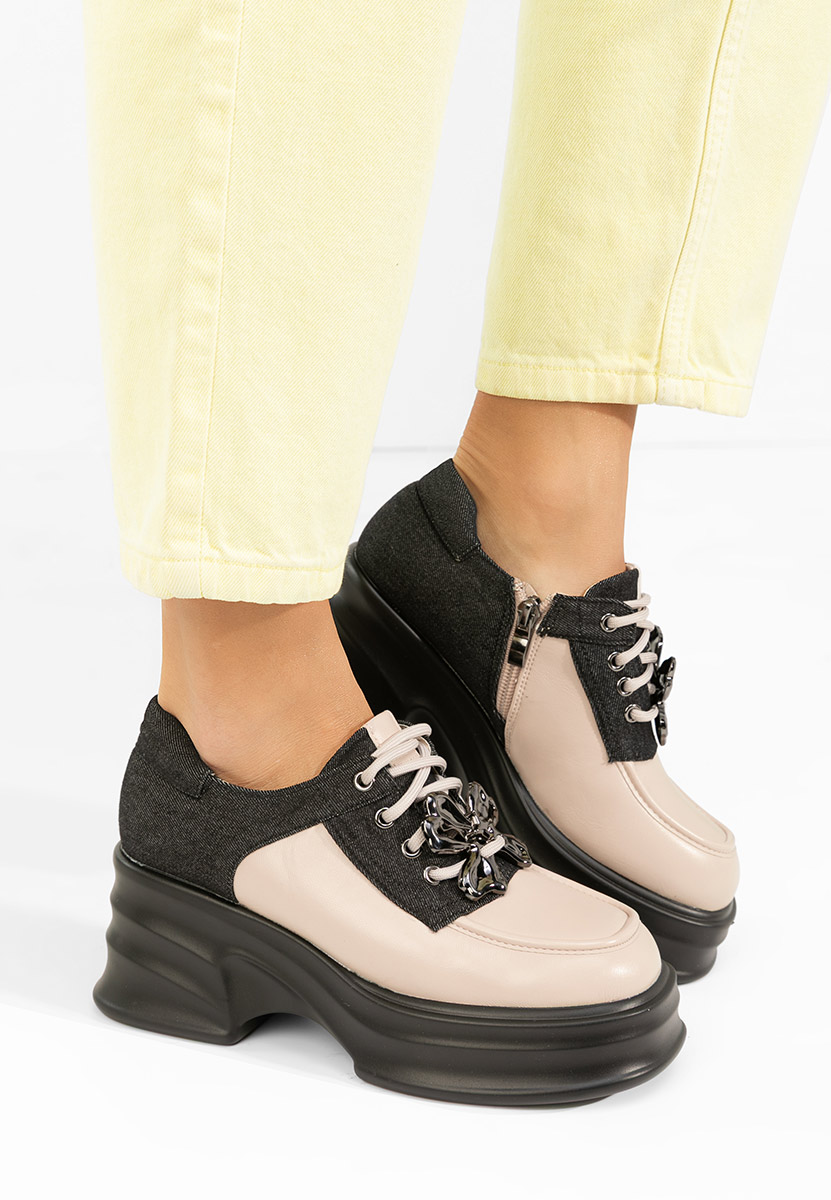 Mocasini cu toc si platforma Manilla bej