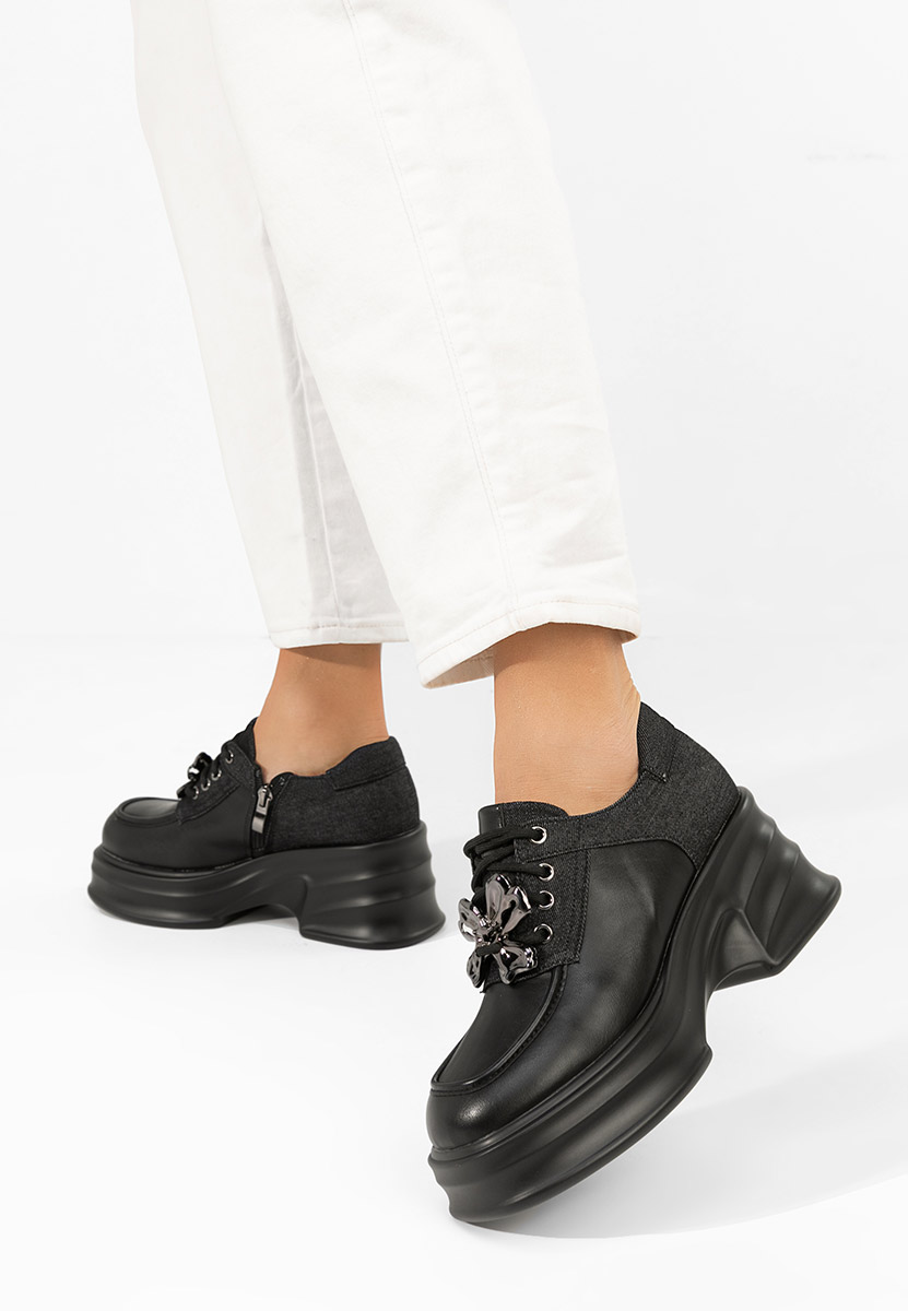 Mocasini cu toc si platforma Manilla negri