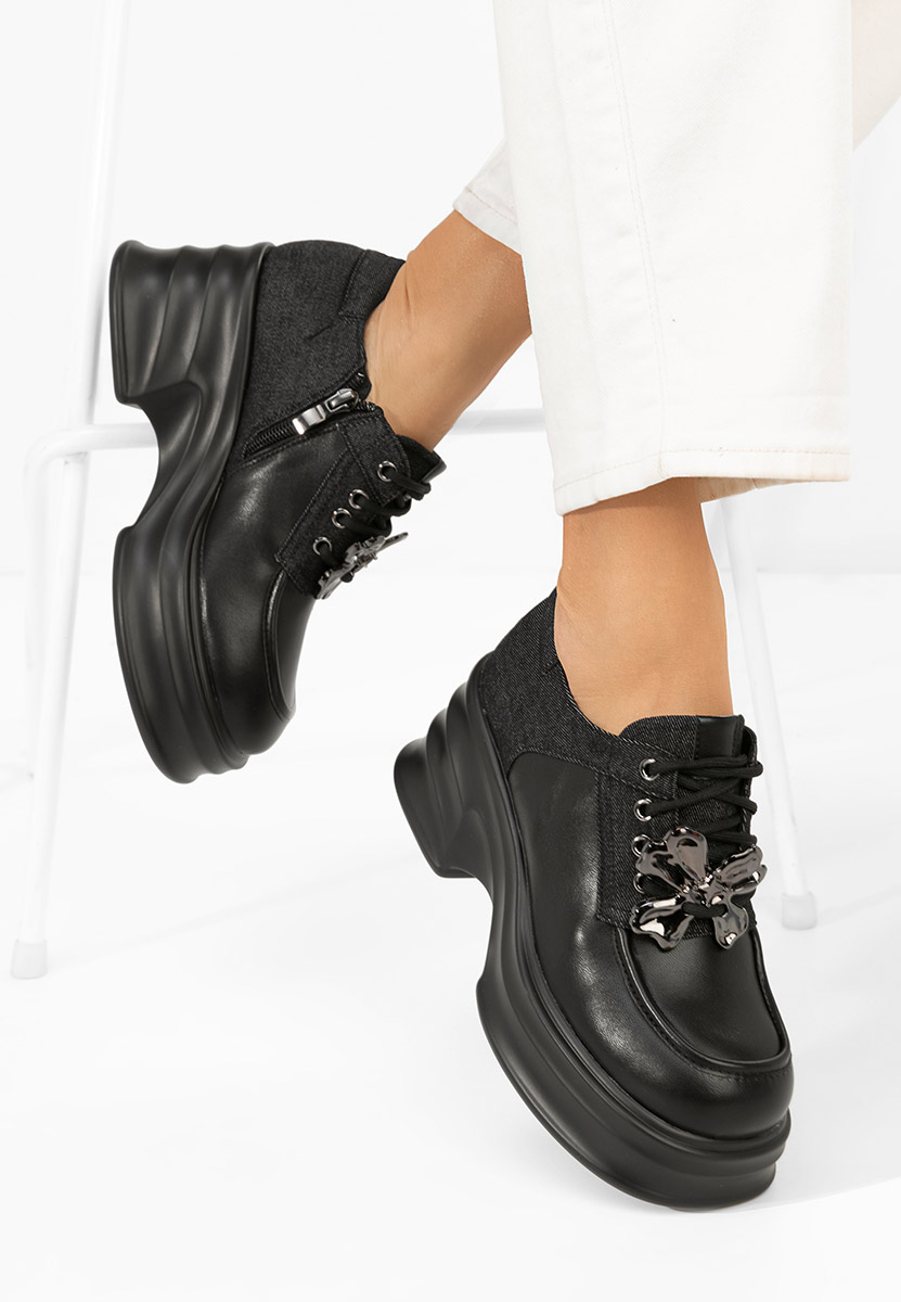 Mocasini cu toc si platforma Manilla negri