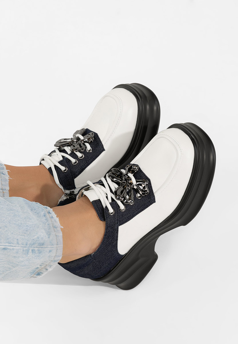 Mocasini cu toc si platforma Manilla albi