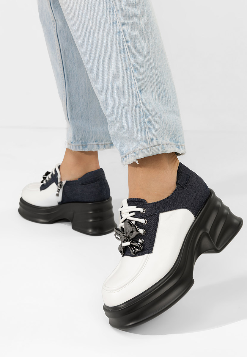 Mocasini cu toc si platforma Manilla albi