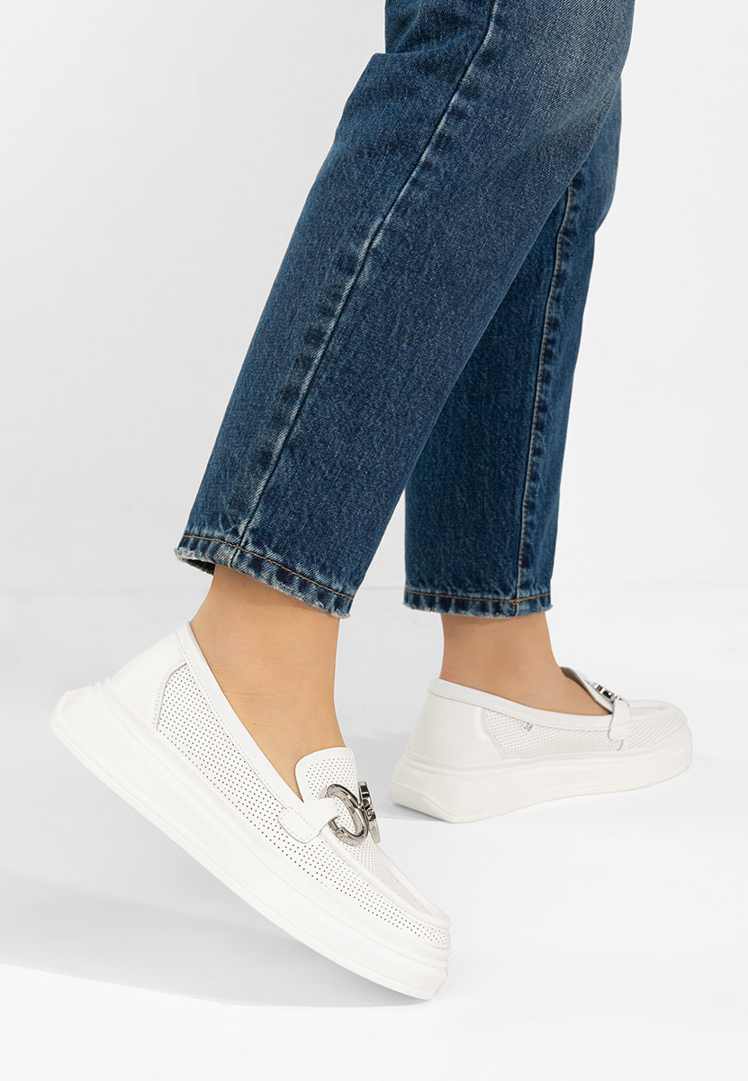 Mocasini dama piele Hermiona albi