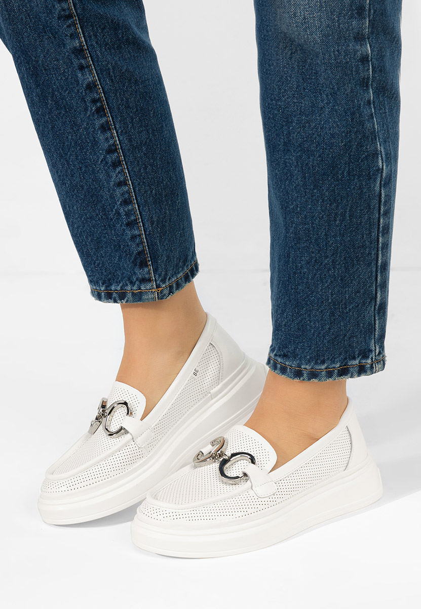 Mocasini dama piele Hermiona albi