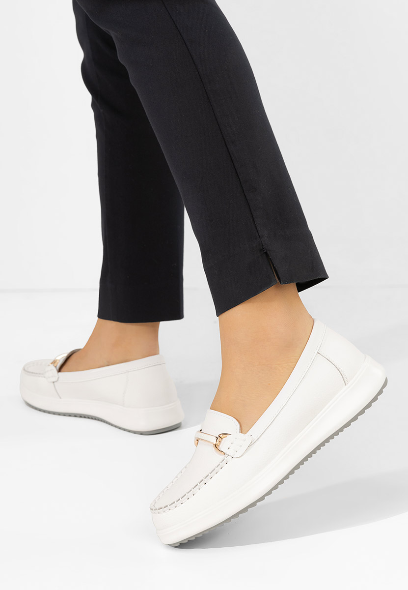 Mocasini dama piele Nessie albi