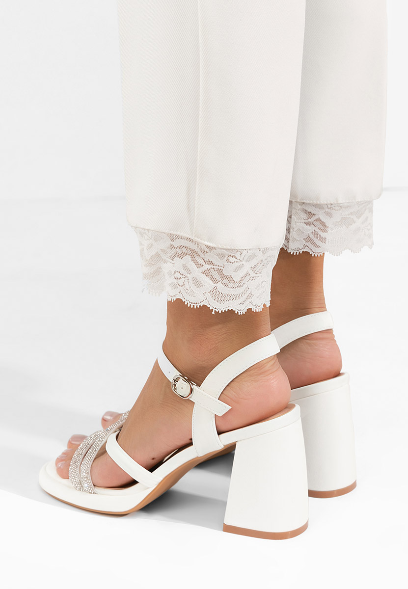 Sandale cu toc gros Castelia albe