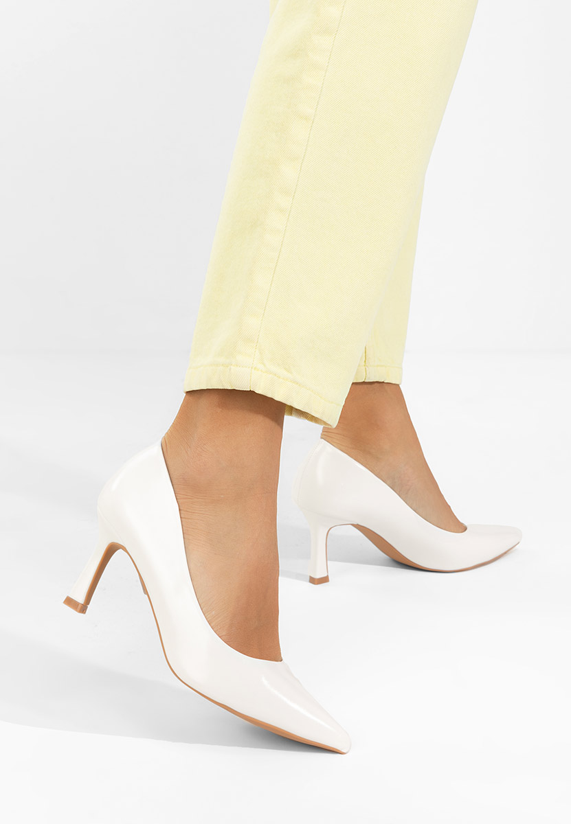 Pantofi cu toc subtire Patricka albi
