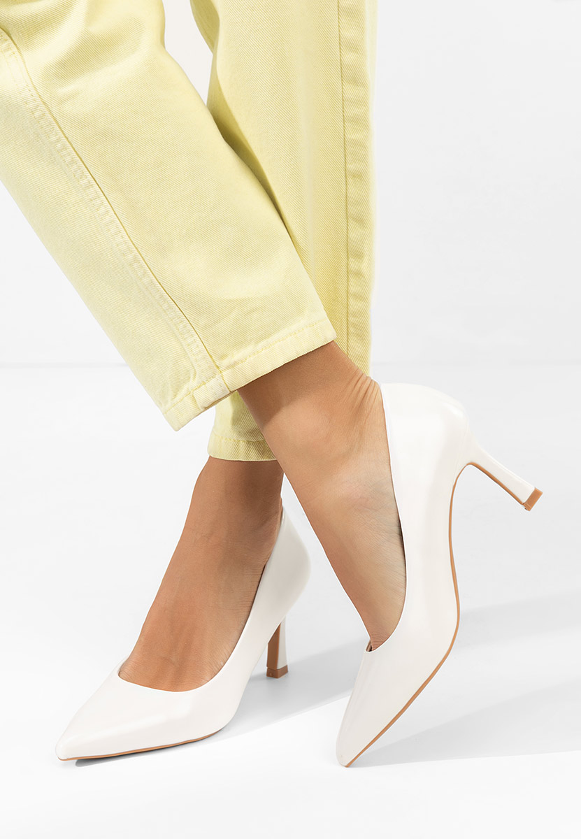Pantofi cu toc subtire Patricka albi