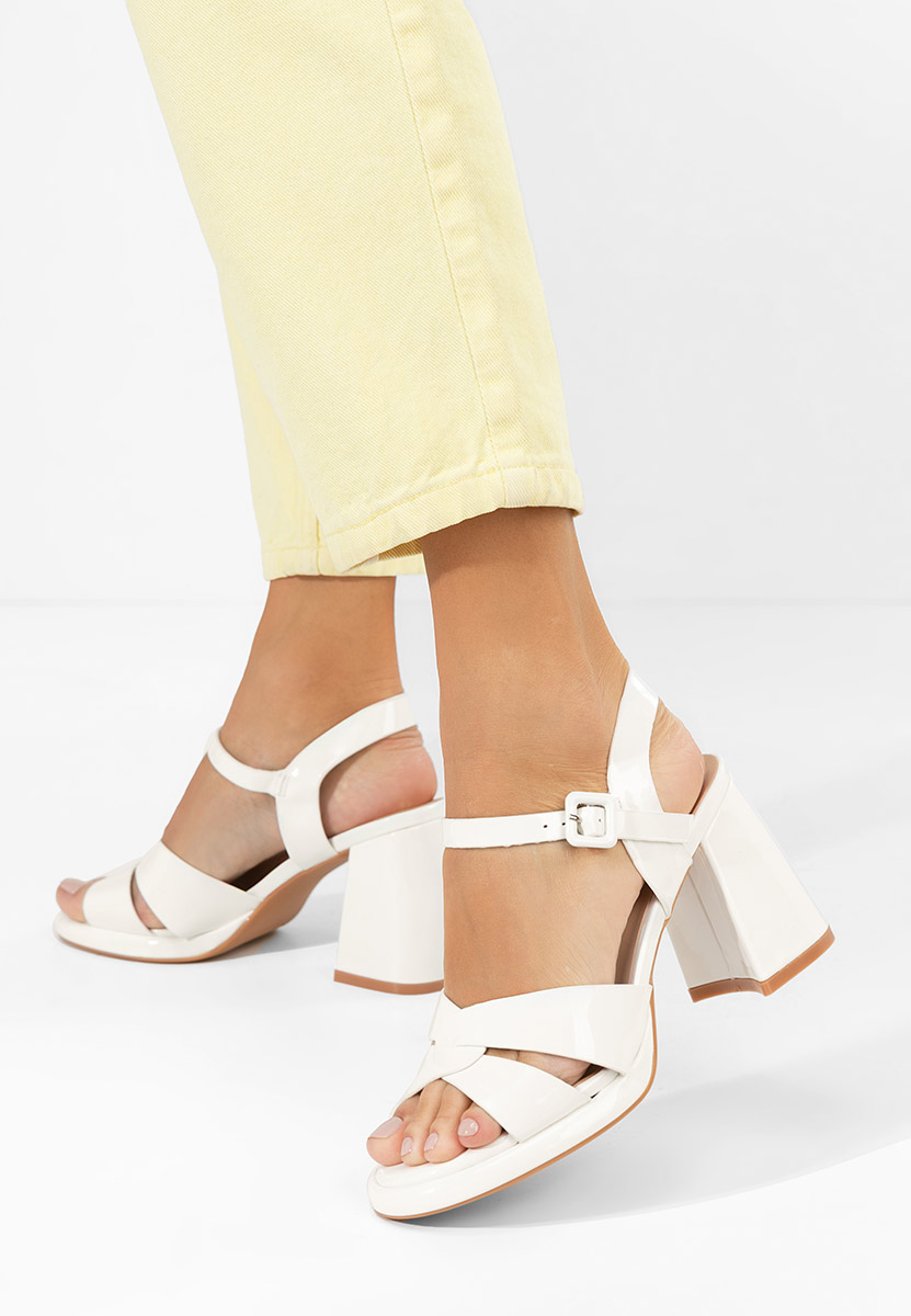 Sandale cu toc gros Lorenda albe