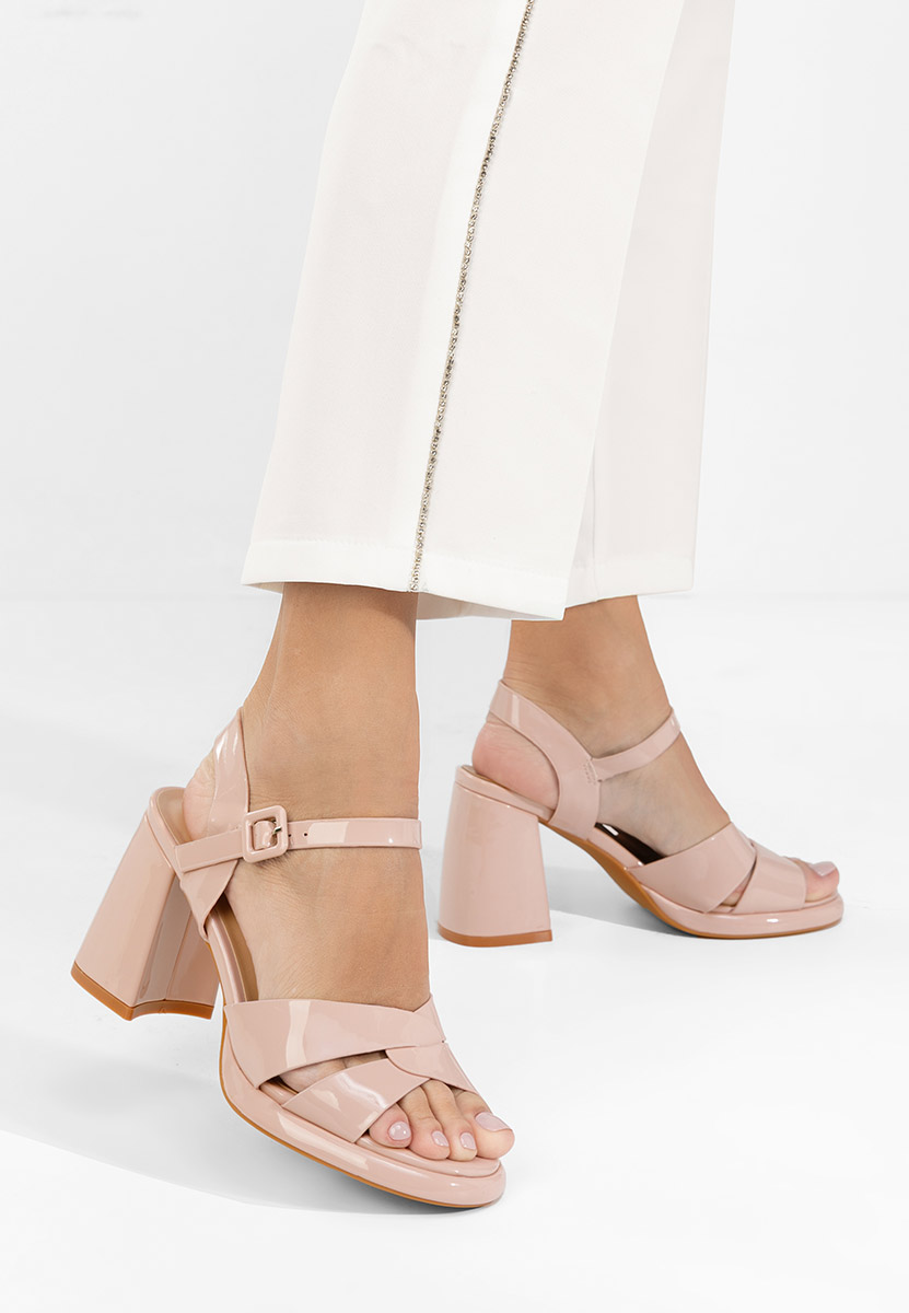 Sandale cu toc gros Lorenda nude