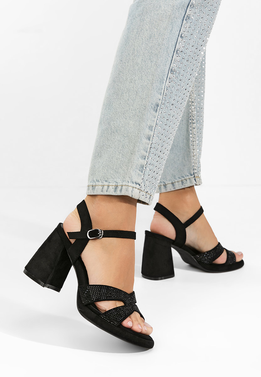 Sandale cu toc gros Madrigal negre