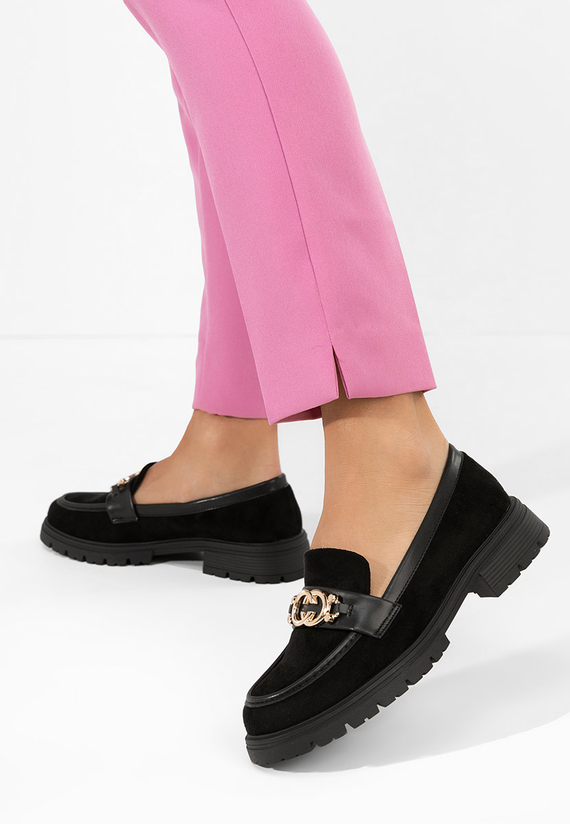 Mocasini dama cu talpa groasa Lenisia negri