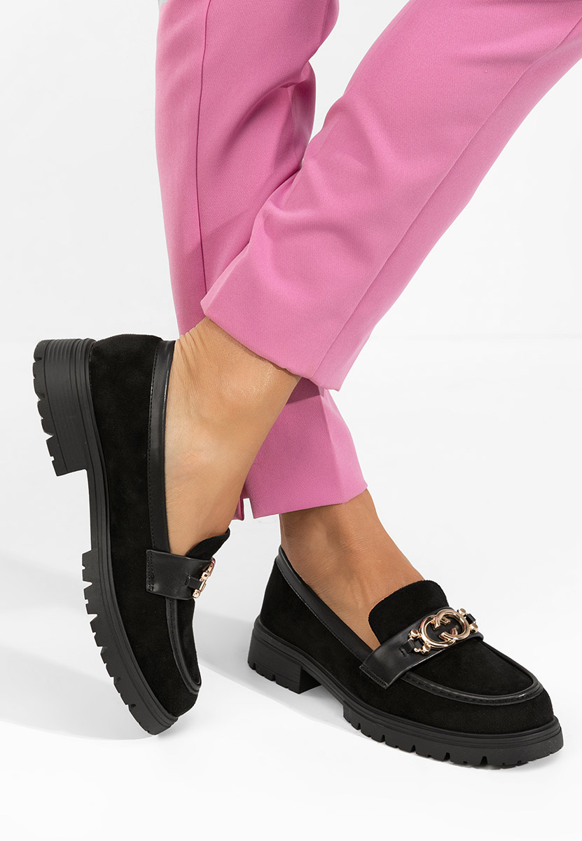 Mocasini dama cu talpa groasa Lenisia negri