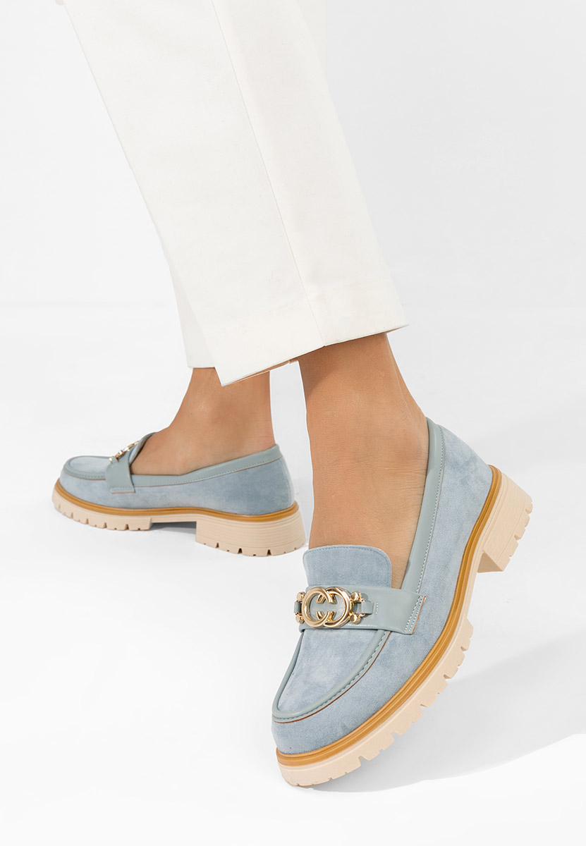 Mocasini dama cu talpa groasa Lenisia albastri