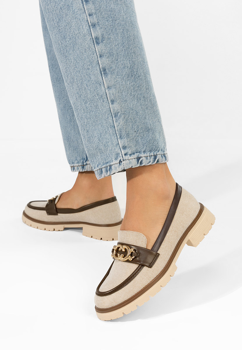 Mocasini dama cu talpa groasa Lenisia bej