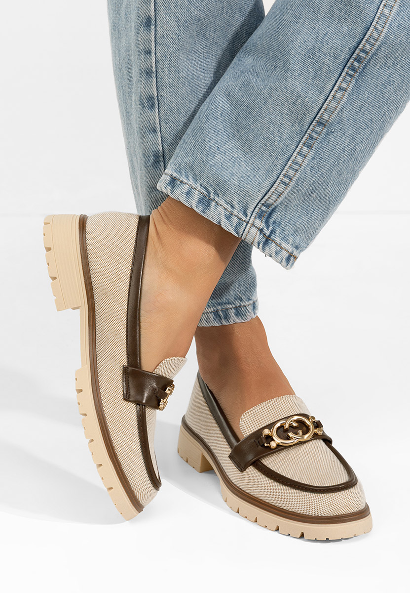 Mocasini dama cu talpa groasa Lenisia bej