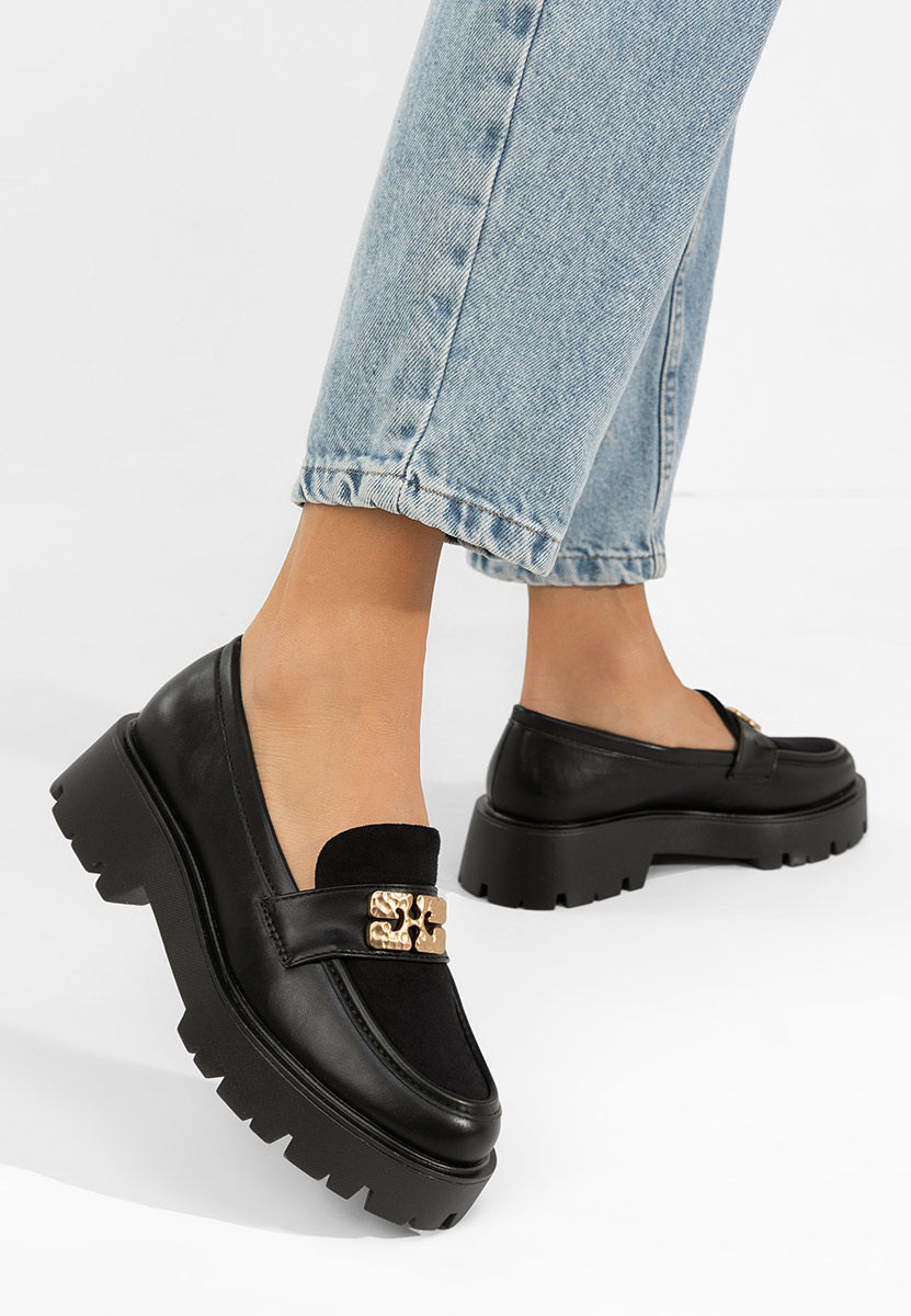 Mocasini cu talpa groasa Karamela negri