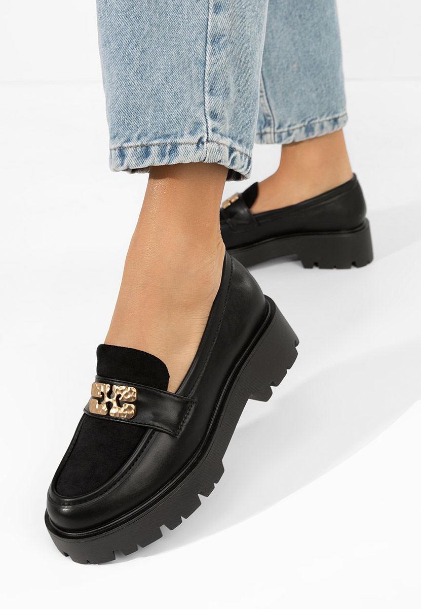 Mocasini cu talpa groasa Karamela negri