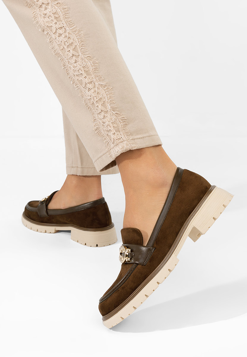 Mocasini dama cu talpa groasa Lenisia maro