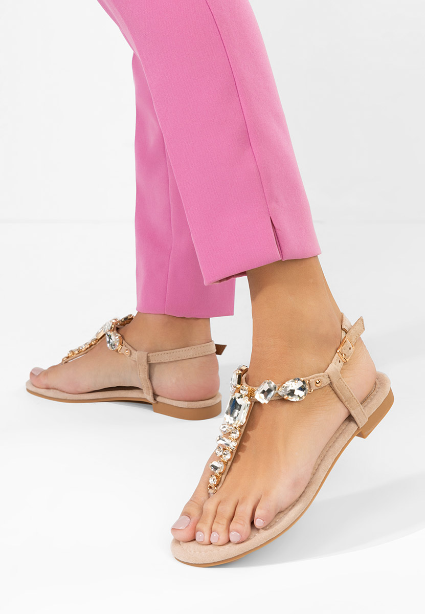 Sandale cu pietricele fara toc Kristelia bej